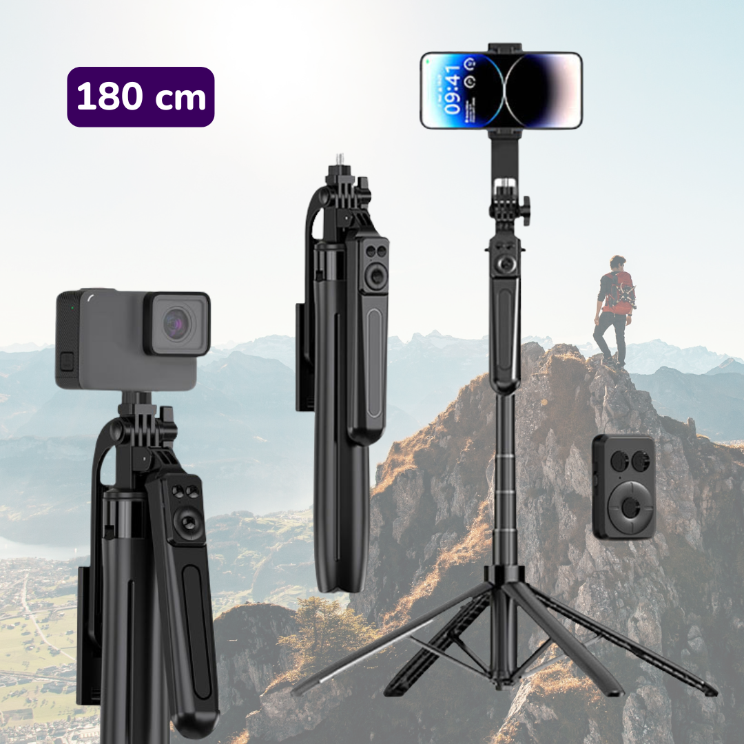 TRIPODE PREMIUM PARA CELULAR Ó CÁMARA PLEGABLE Y PORTABLE EXTRA LARGO 180CM + CONTROL REMOTO