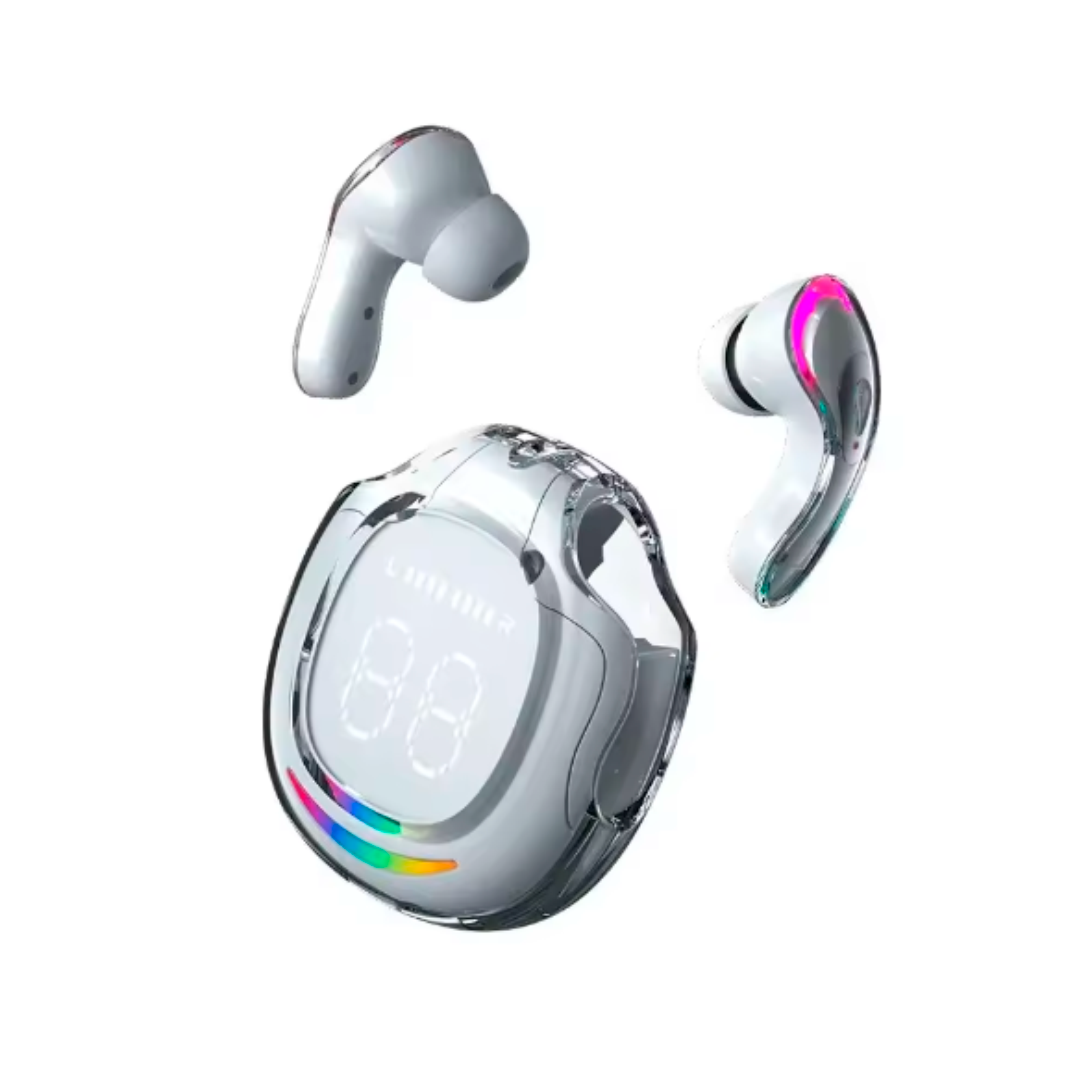 AUDÍFONOS INALAMBRICOS ULTRAPOD MAX AIR 2 TRANSPARENTES CON LUCES