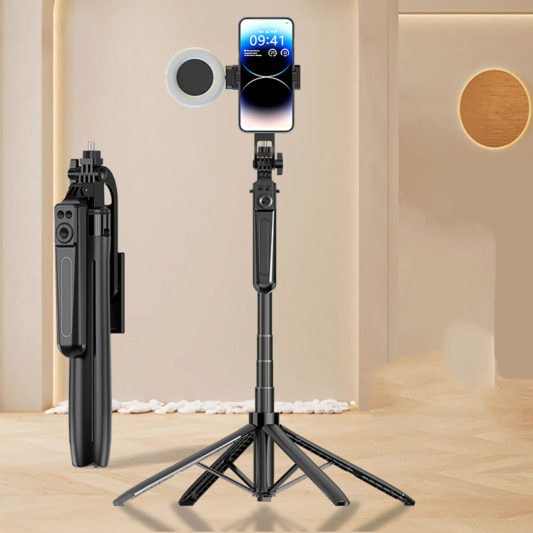 TRIPODE PREMIUM PARA CELULAR Ó CÁMARA PLEGABLE Y PORTABLE EXTRA LARGO 180CM + CONTROL REMOTO