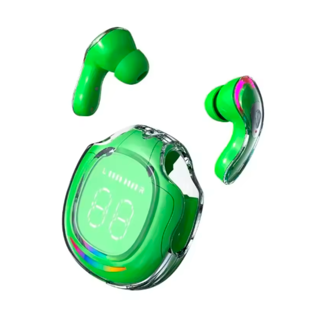AUDÍFONOS INALAMBRICOS ULTRAPOD MAX AIR 2 TRANSPARENTES CON LUCES