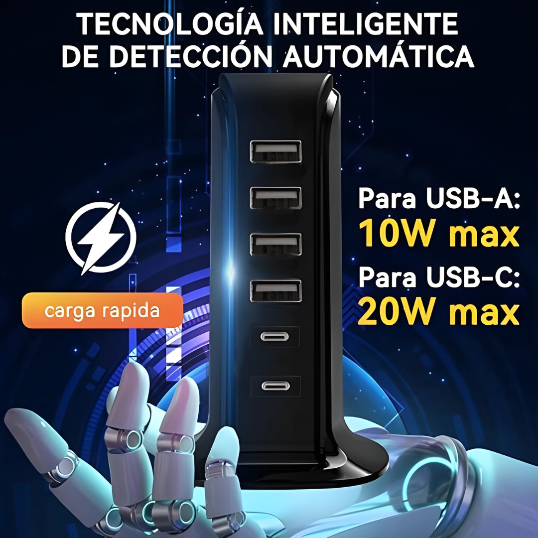 Torre Carga Multipuerto Cargadores Usb Tipo C Carga Rápida