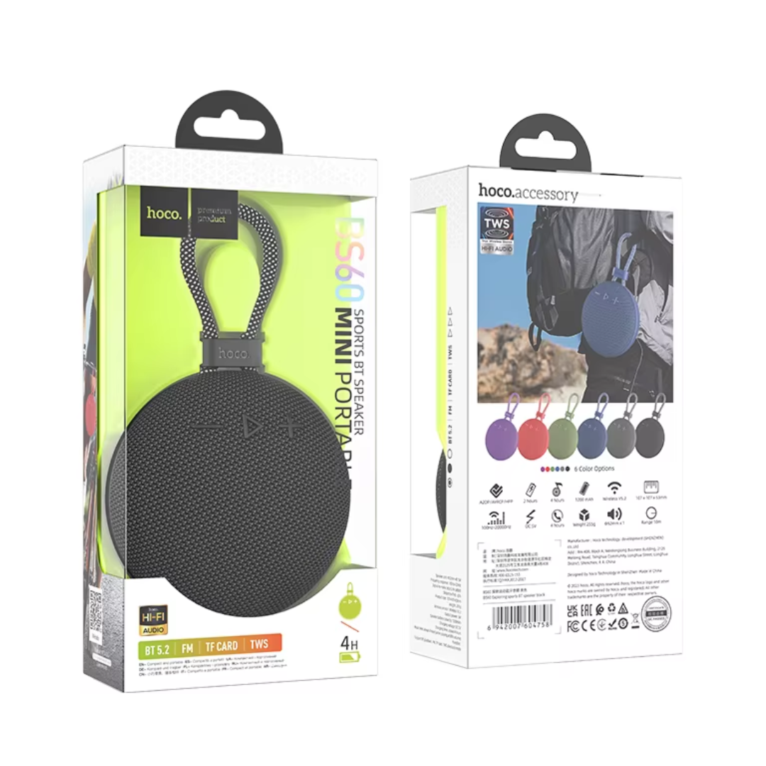 Mini Bafle Bluetooth BS60: Sonido Impresionante en Tamaño Compacto - Ideal para Deportes y Viajes