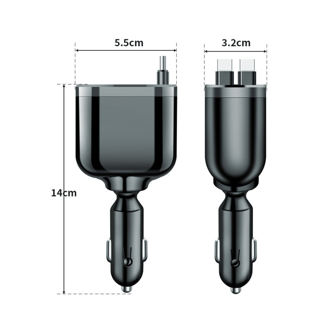 Cargador Carro Celular Cables Retractil 5en1 + Puerto Carga Rápida