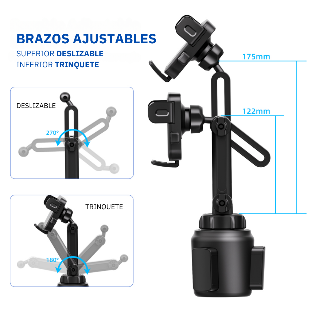 Soporte Celular Carro Portavasos Extensible Ajustable 360