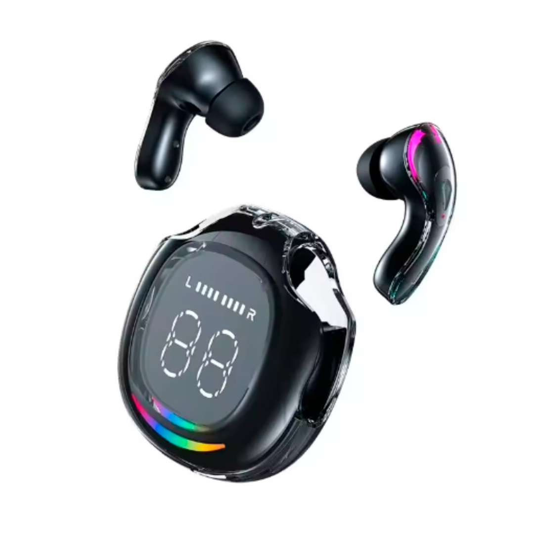 AUDÍFONOS INALAMBRICOS ULTRAPOD MAX AIR 2 TRANSPARENTES CON LUCES