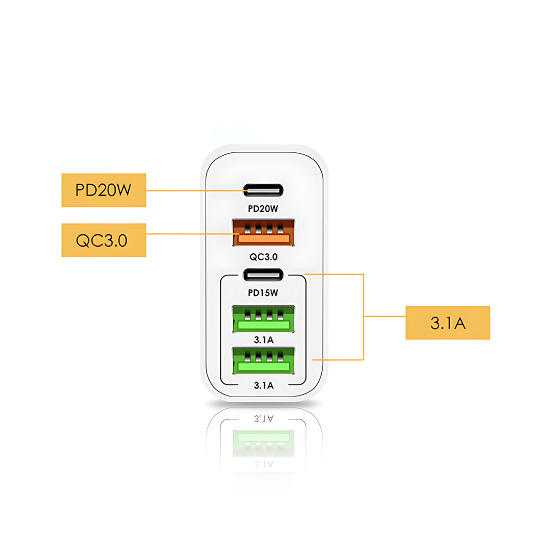 Adaptador Cargador Multipuertos 65w Carga Rápida (3usb, 1 C)