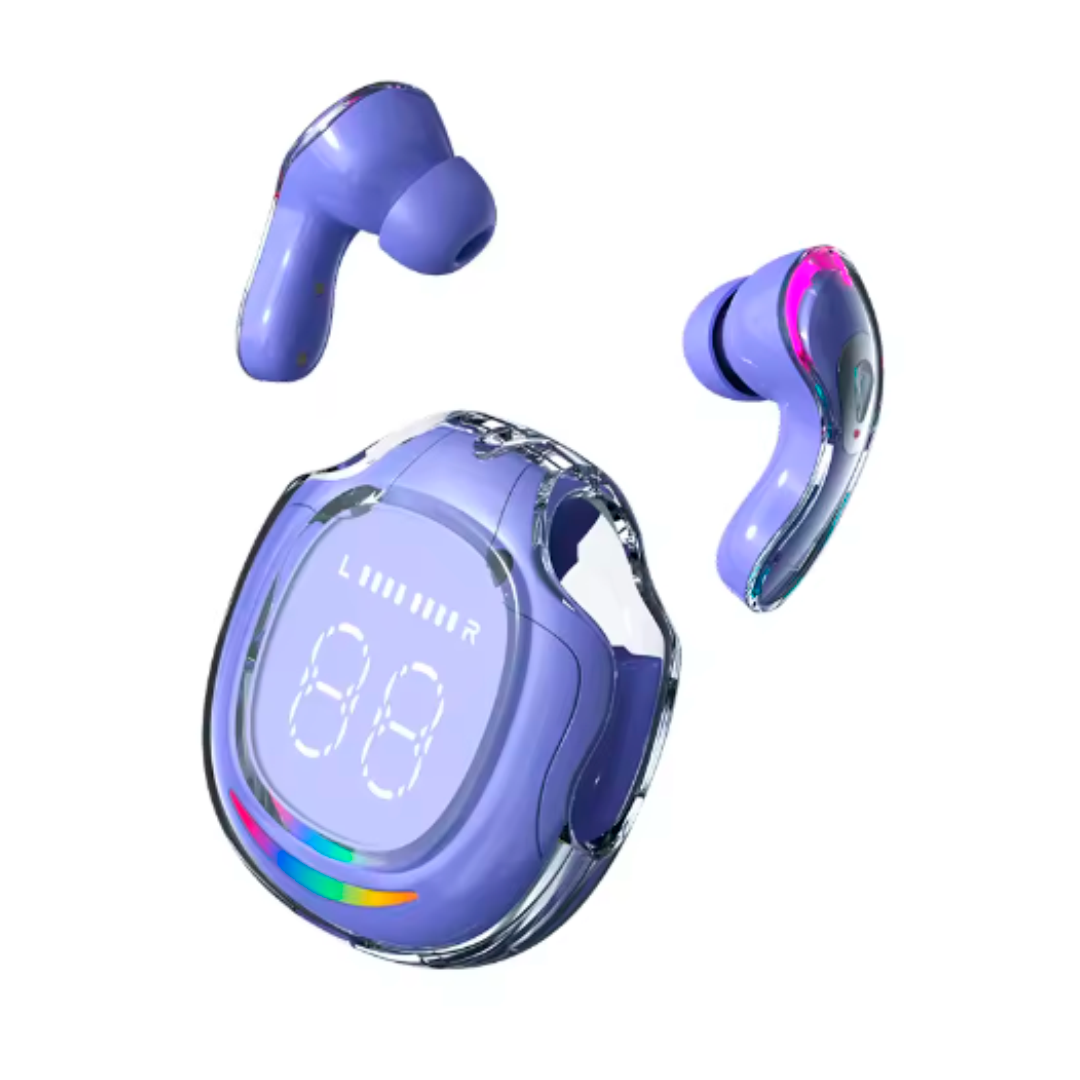 AUDÍFONOS INALAMBRICOS ULTRAPOD MAX AIR 2 TRANSPARENTES CON LUCES