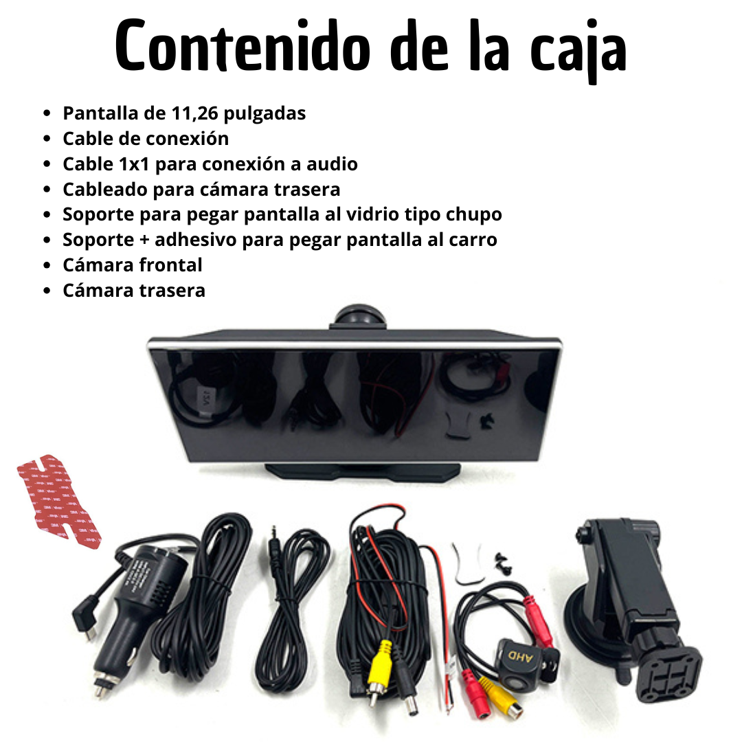 PANTALLA RADIO CARRO CAR PLAY ANDROIDAUTO INALÁMBRICA 11,26" + 2 CÁMARAS
