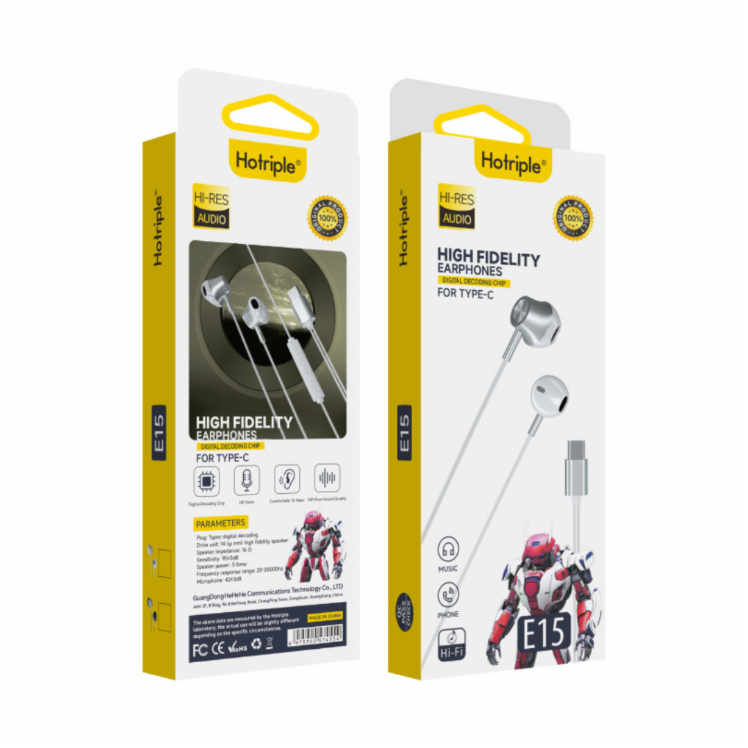 Audífonos Cable Celular Tipo C Con Microfono Auriculares E15