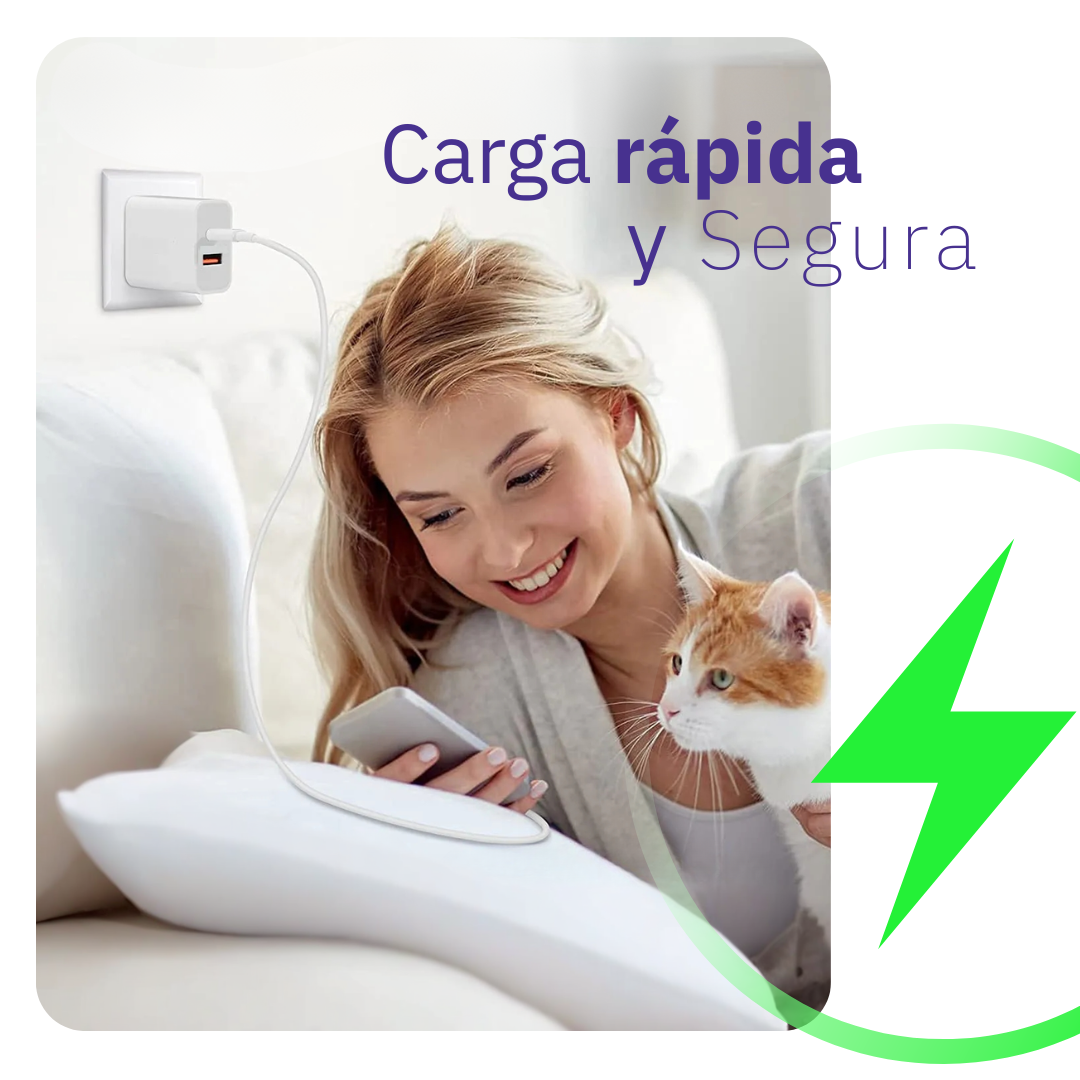 Adaptador Cargador 20w IOS Android Multipuerto 2en1 Carga Rápida