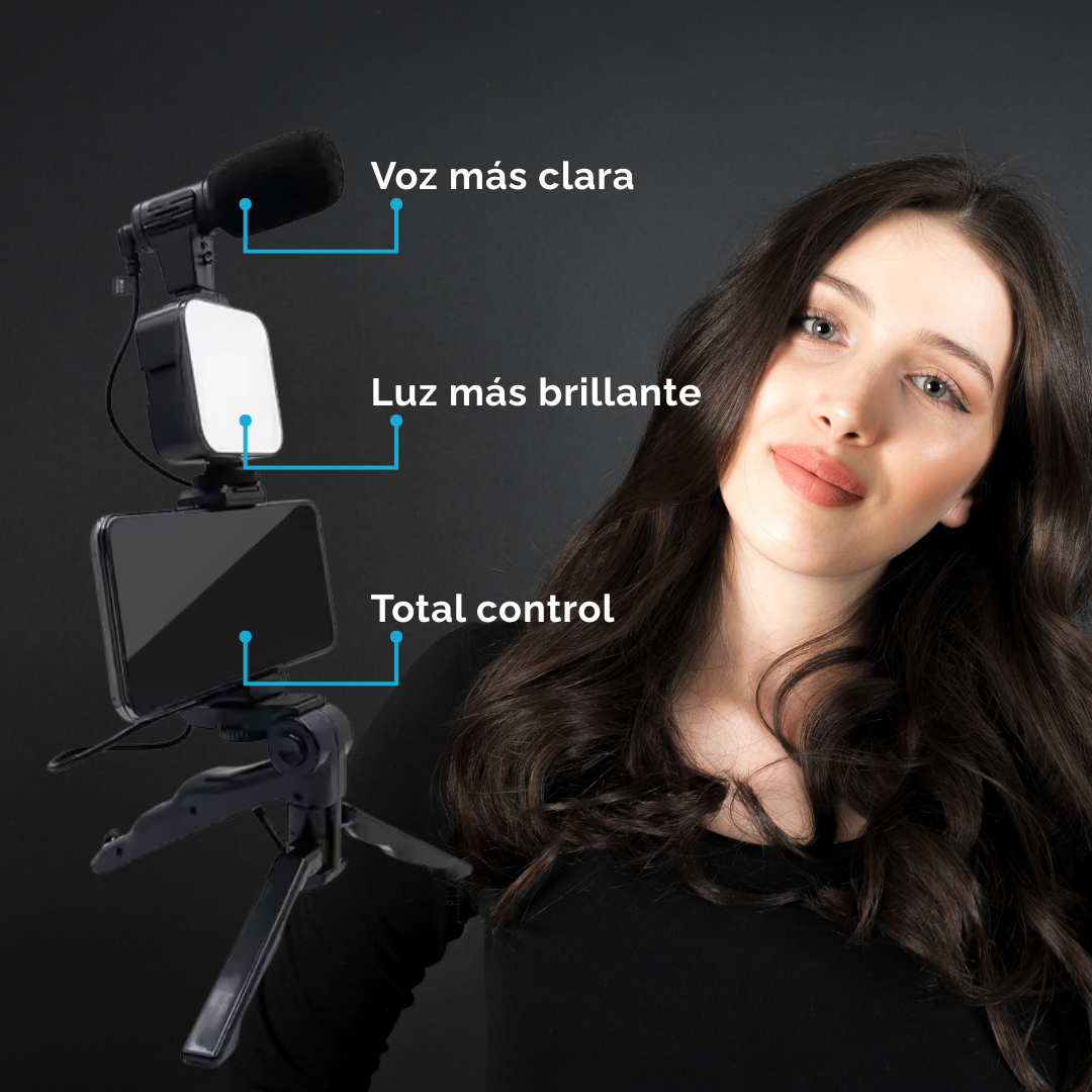 Kit Creación Contenido Redes Sociales Luz Micrófono Trípode