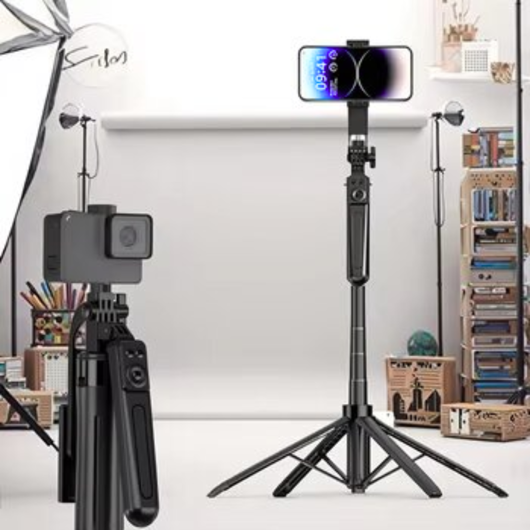 TRIPODE PREMIUM PARA CELULAR Ó CÁMARA PLEGABLE Y PORTABLE EXTRA LARGO 180CM + CONTROL REMOTO