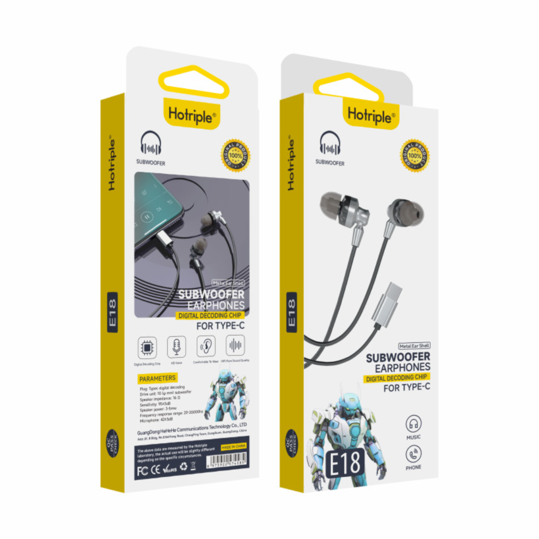 Audifonos Cable Tipo C Celular Con Microfono E18 Metalicos