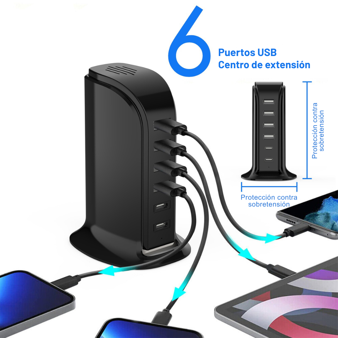 Torre Carga Multipuerto Cargadores Usb Tipo C Carga Rápida