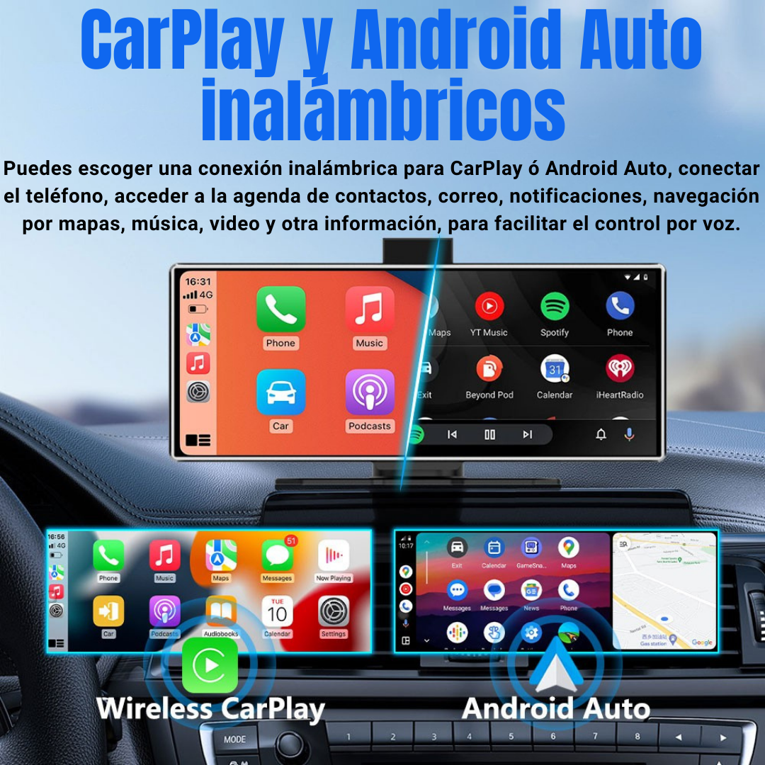 PANTALLA RADIO CARRO CAR PLAY ANDROIDAUTO INALÁMBRICA 11,26" + 2 CÁMARAS