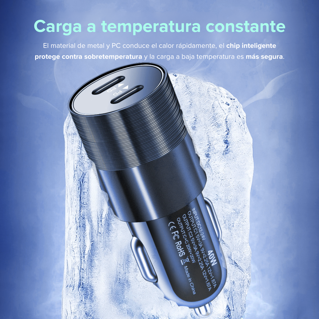 Adaptador Carro Cargador 2 Puerto Tipo C 40w Carga Rápida