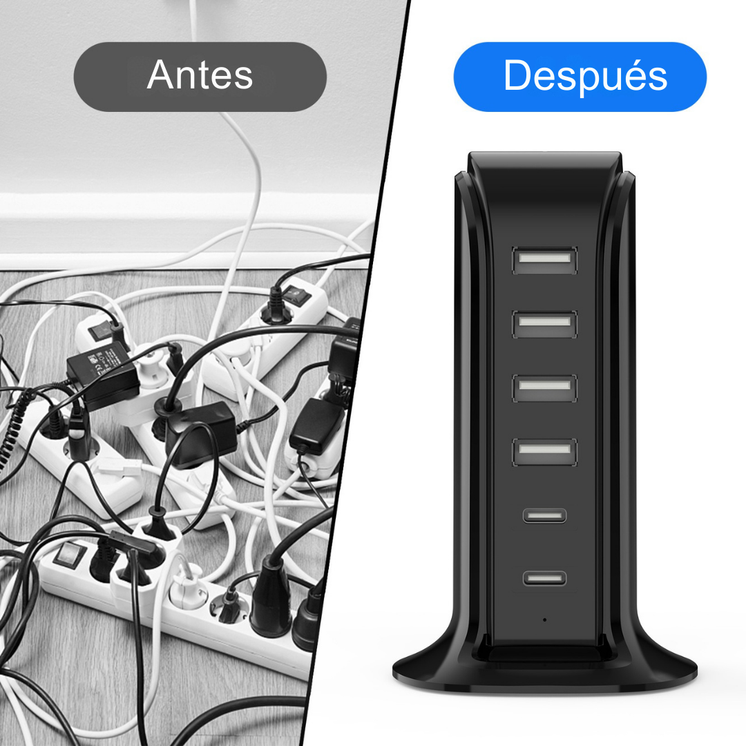 Torre Carga Multipuerto Cargadores Usb Tipo C Carga Rápida