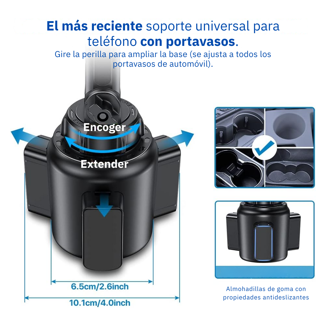 Soporte Celular Carro Portavasos Extensible Ajustable 360
