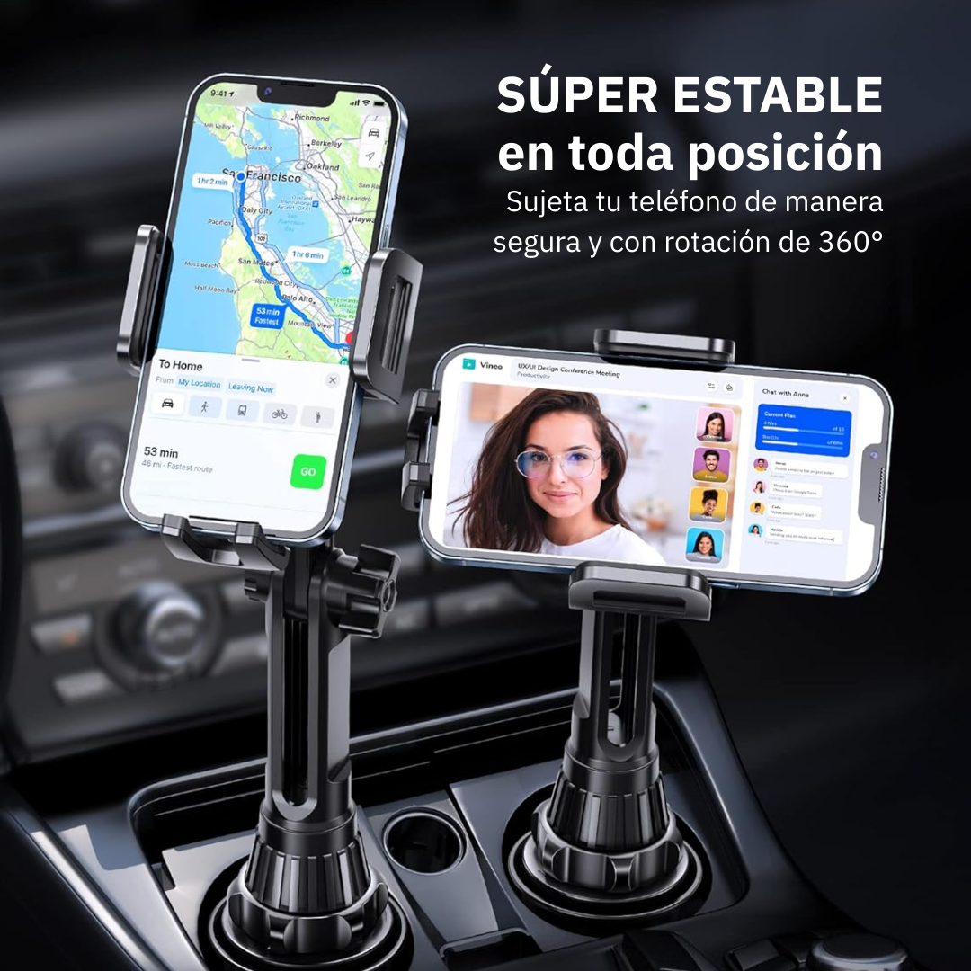 Soporte Celular Carro Portavasos Extensible Ajustable 360