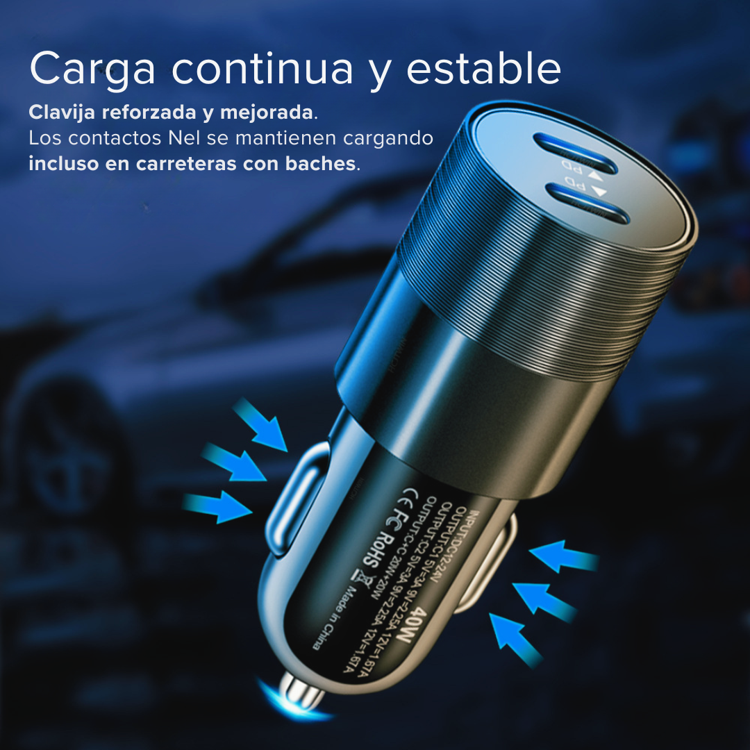 Adaptador Carro Cargador 2 Puerto Tipo C 40w Carga Rápida