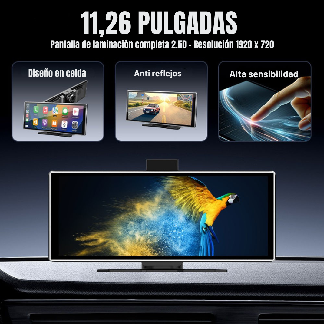 PANTALLA RADIO CARRO CAR PLAY ANDROIDAUTO INALÁMBRICA 11,26" + 2 CÁMARAS