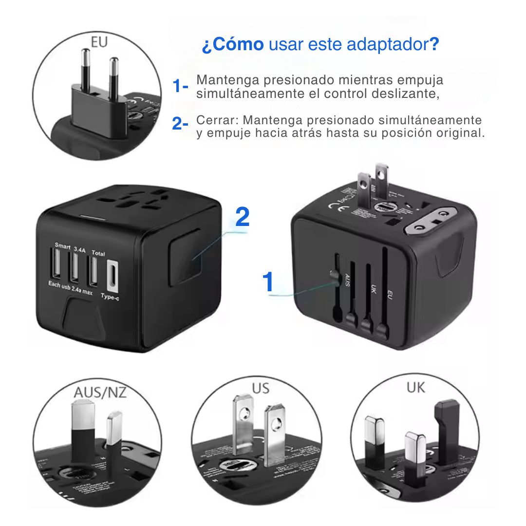 Adaptador Corriente Multipuertos Europa Internacional Viajes