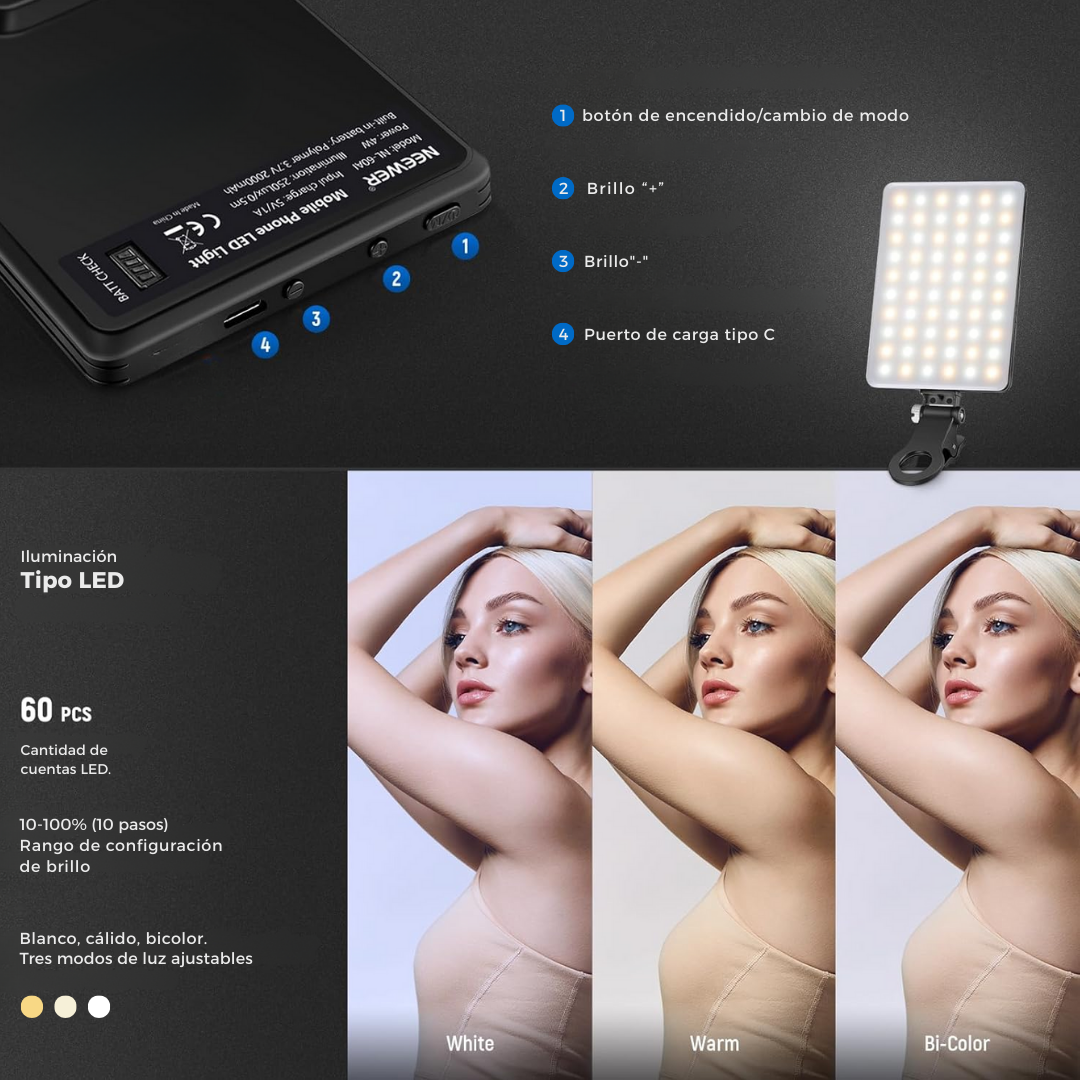 Luz Mini Portatil Recargable Para Camara Creacion Contenido