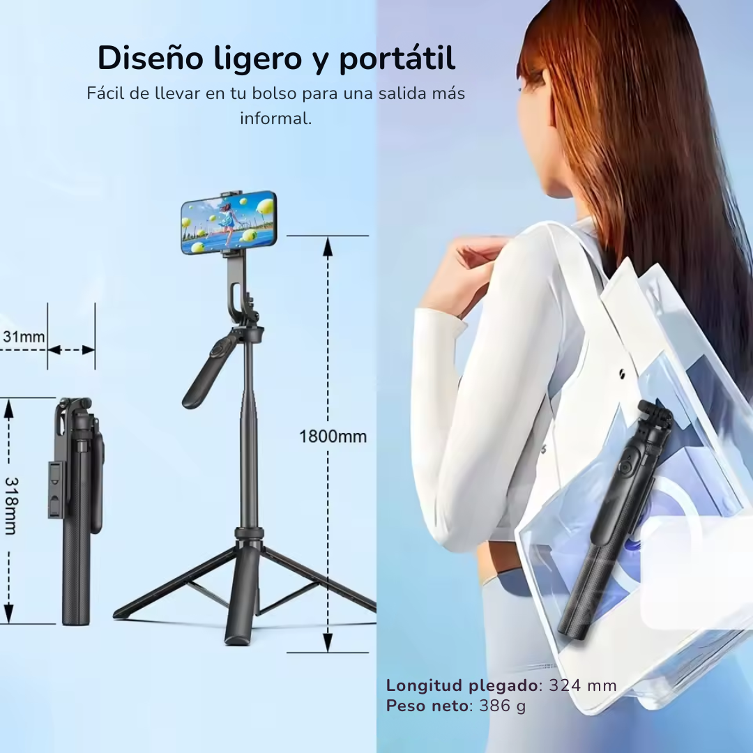TRIPODE PREMIUM PARA CELULAR Ó CÁMARA PLEGABLE Y PORTABLE EXTRA LARGO 180CM + CONTROL REMOTO