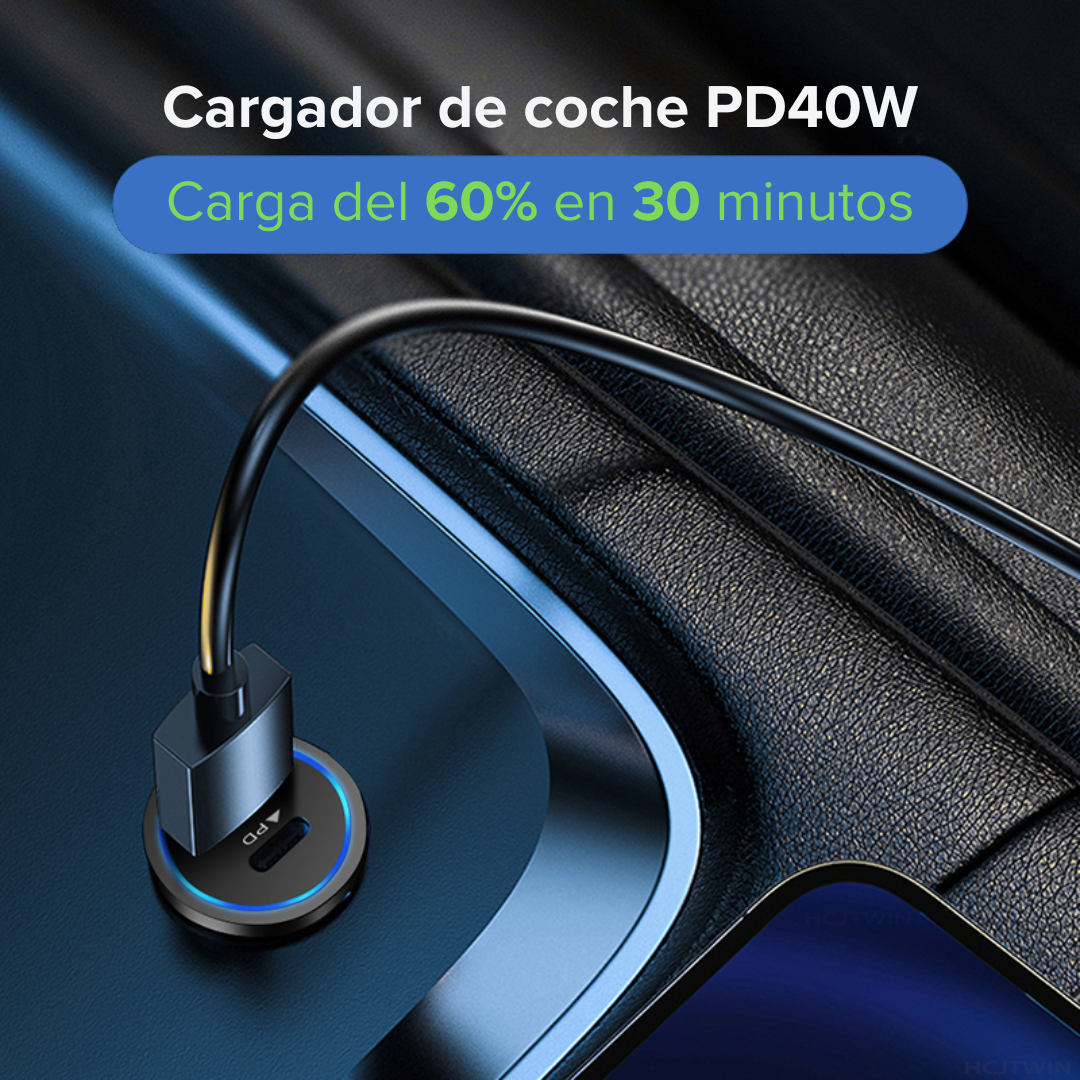 Adaptador Carro Cargador 2 Puerto Tipo C 40w Carga Rápida