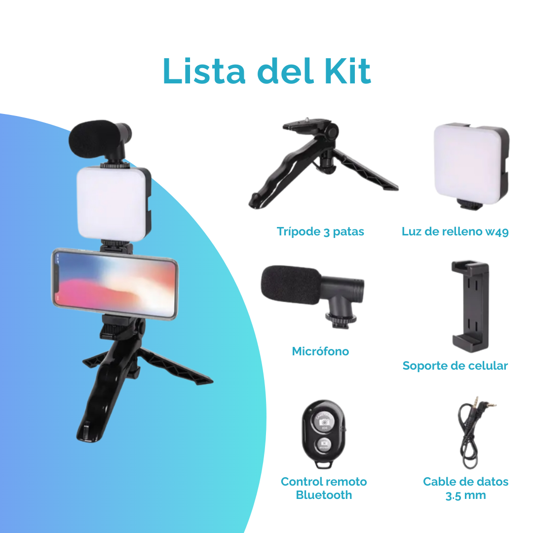 Kit Creación Contenido Redes Sociales Luz Micrófono Trípode