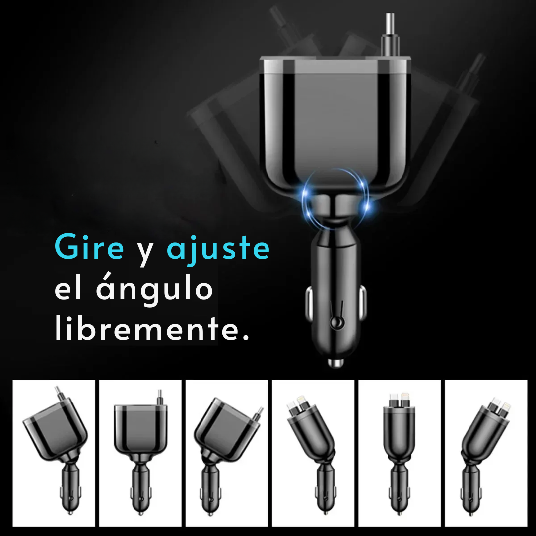 Cargador Carro Celular Cables Retractil 5en1 + Puerto Carga Rápida