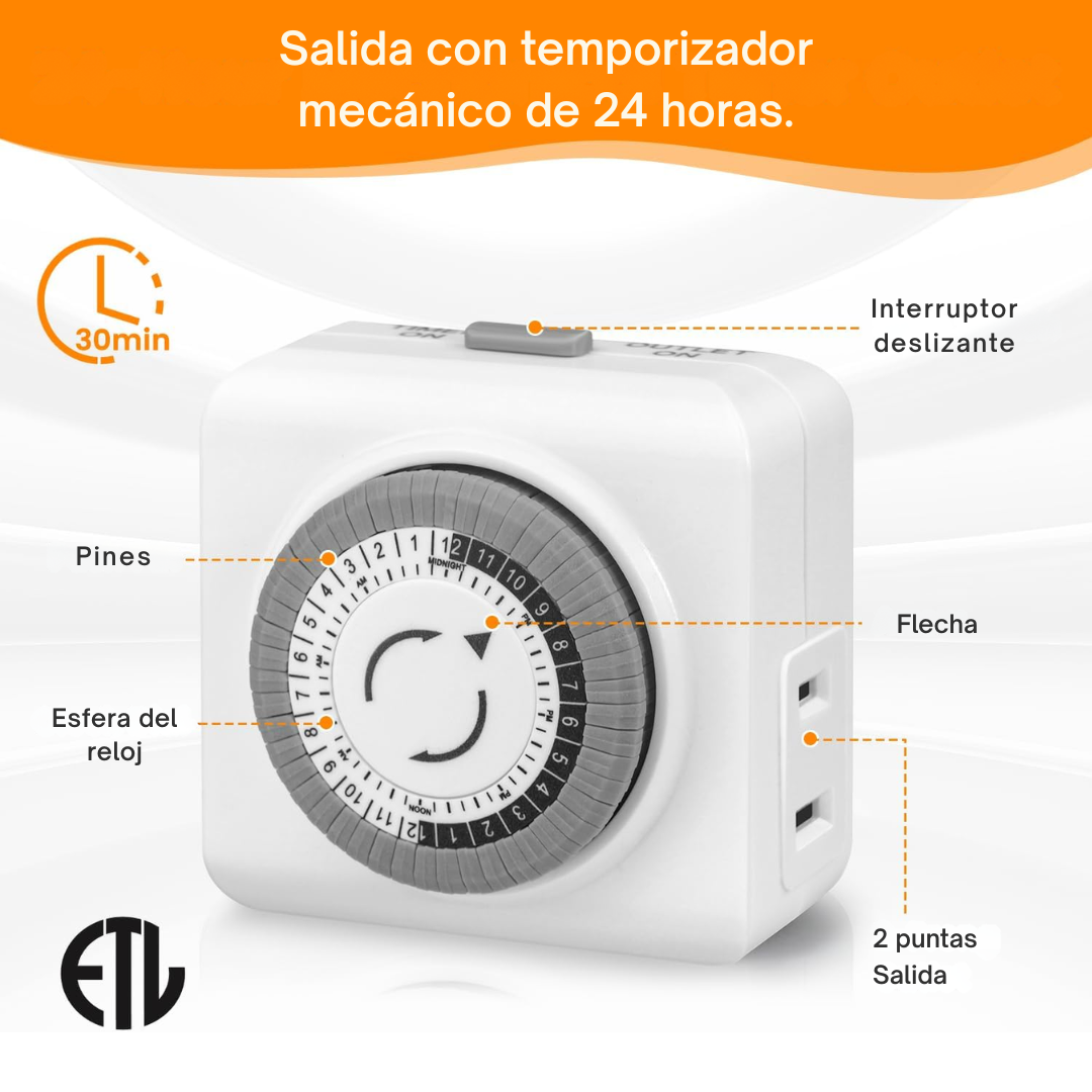 Enchufe Temporizador Apagado Programador Timer 24h - 30 Min.