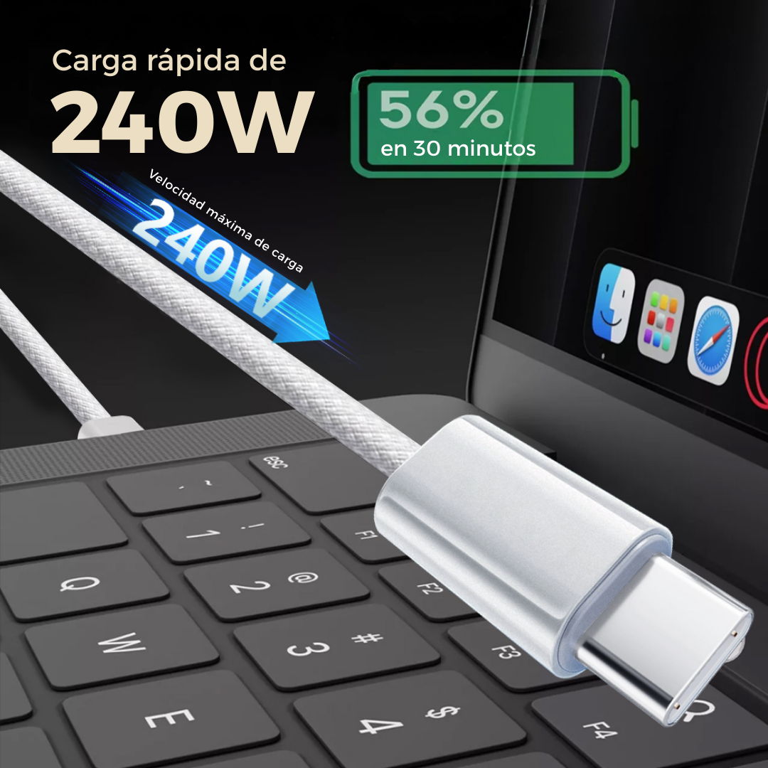 Cable Cargador Portátil Usb C A Usb C 240w Trenzado 2 Metros