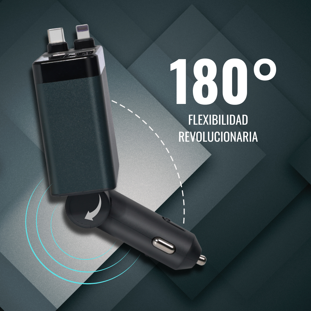 Cargador Carro Celular Cables Retractil 4en1 + Puerto Rapida