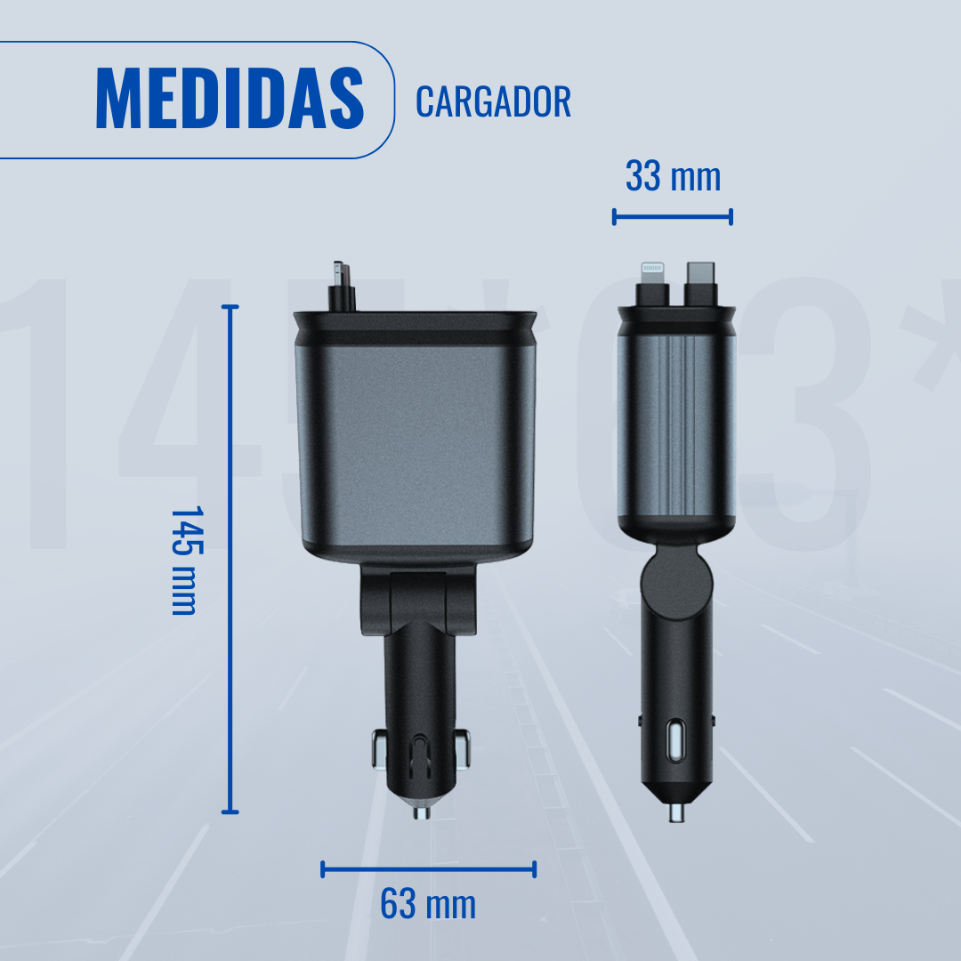Cargador Carro Celular Cables Retractil 4en1 + Puerto Rapida
