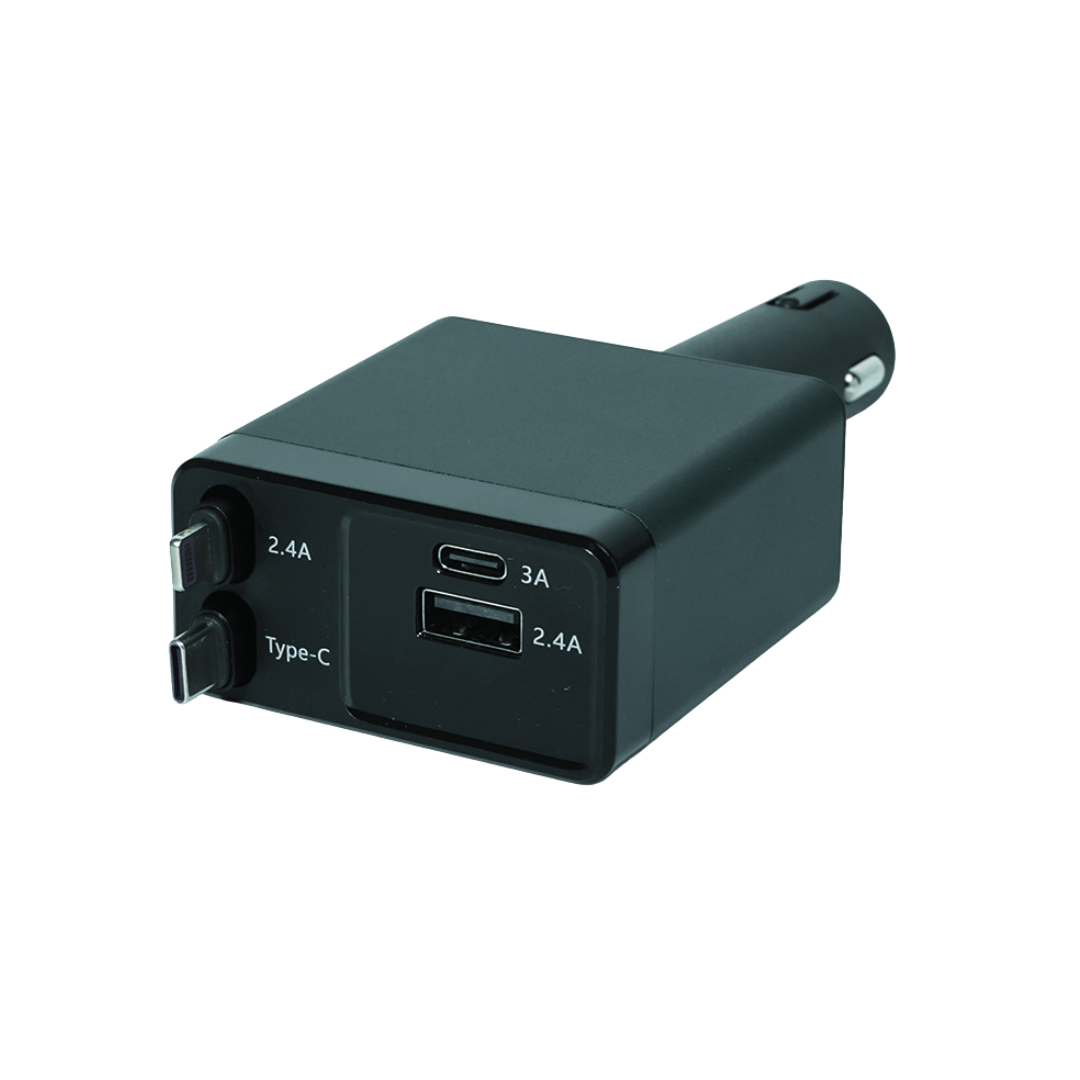 Cargador Carro Celular Cables Retractil 4en1 + Puerto Rapida