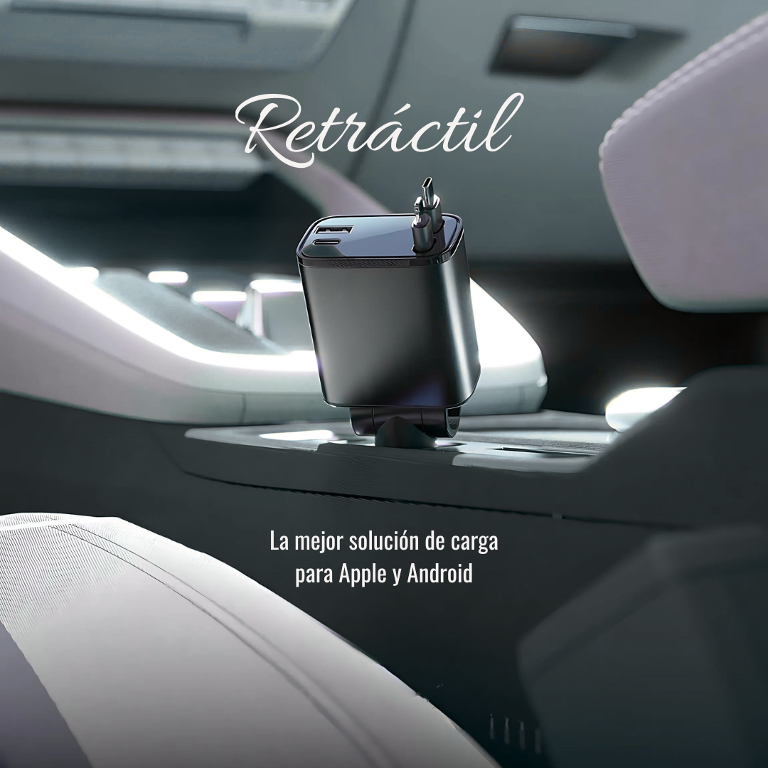 Cargador Carro Celular Cables Retractil 4en1 + Puerto Rapida