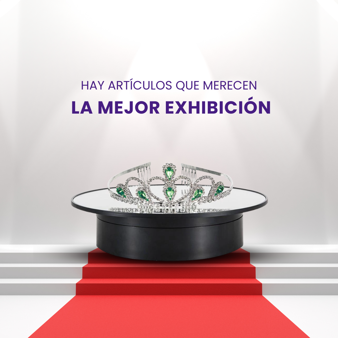Exhibidor Eléctrico Giratorio 360 Grados Base Espejo Negro