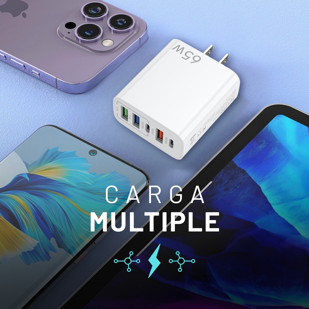 Adaptador Cargador Multipuertos 65w Carga Rápida (3usb, 1 C)