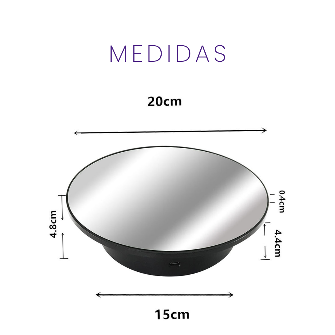 Exhibidor Eléctrico Giratorio 360 Grados Base Espejo Negro