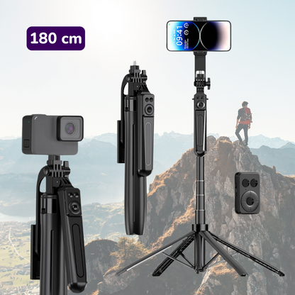 TRIPODE PREMIUM PARA CELULAR Ó CÁMARA PLEGABLE Y PORTABLE EXTRA LARGO 180CM + CONTROL REMOTO