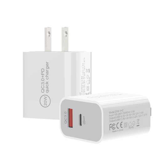 Adaptador Cargador 20w IOS Android Multipuerto 2en1 Carga Rápida