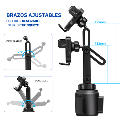 Soporte Celular Carro Portavasos Extensible Ajustable 360