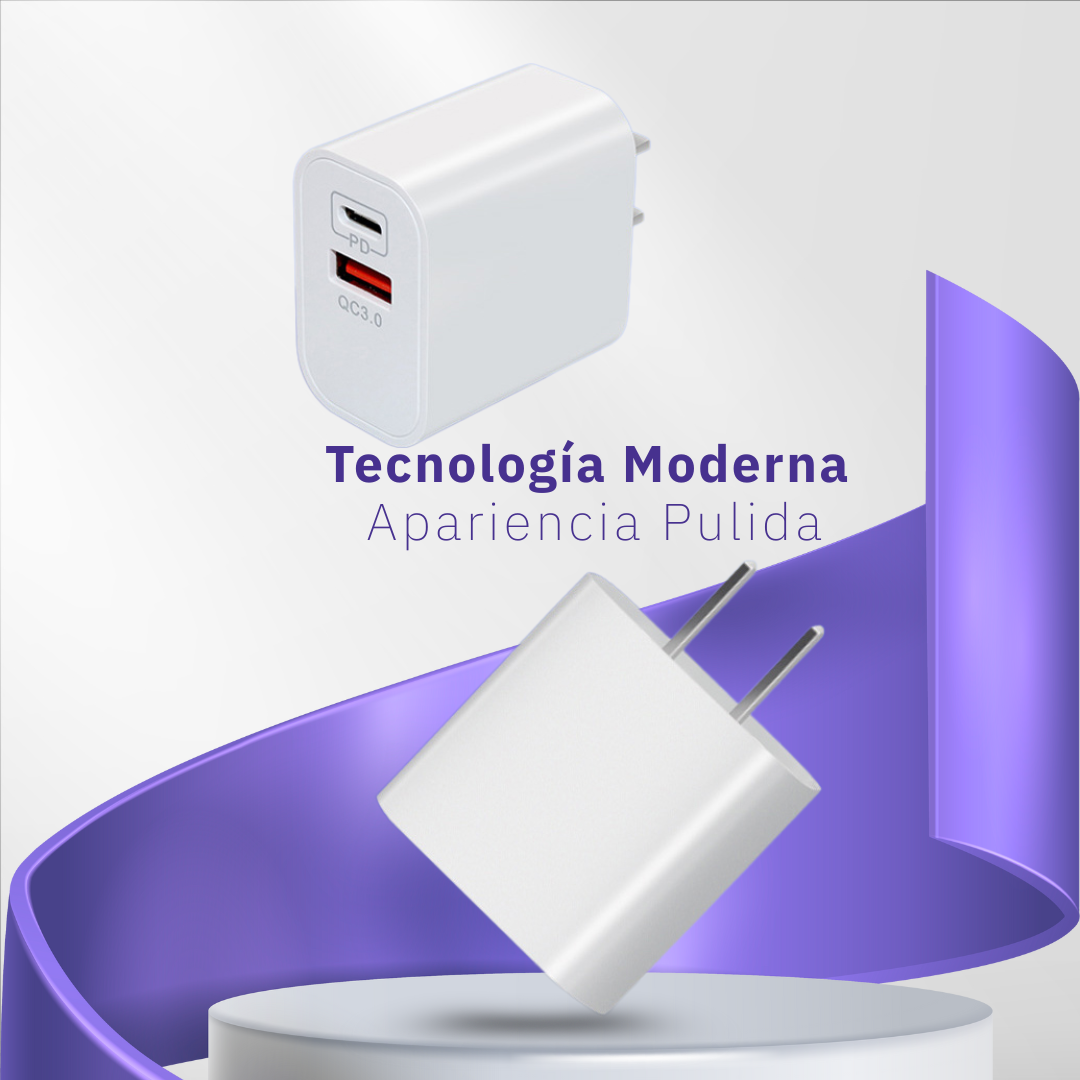 Adaptador Cargador 20w IOS Android Multipuerto 2en1 Carga Rápida