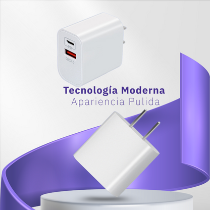 Adaptador Cargador 20w IOS Android Multipuerto 2en1 Carga Rápida