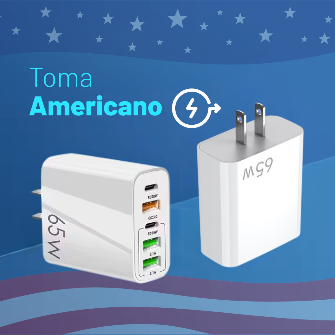 Adaptador Cargador Multipuertos 65w Carga Rápida (3usb, 1 C)