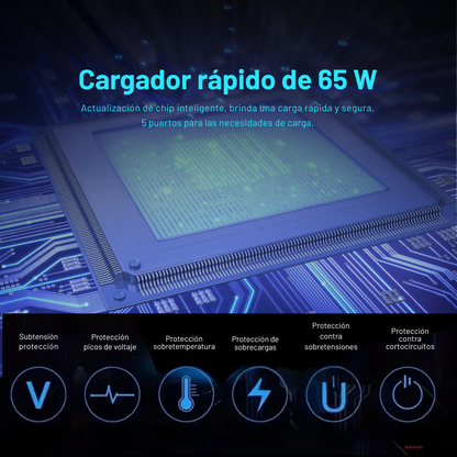 Adaptador Cargador Multipuertos 65w Carga Rápida (3usb, 1 C)