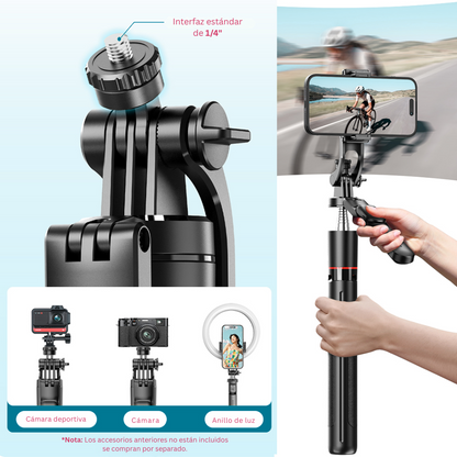 TRIPODE PARA CELULAR Ó CÁMARA PLEGABLE Y PORTABLE EXTRA LARGO 170CM + CONTROL REMOTO