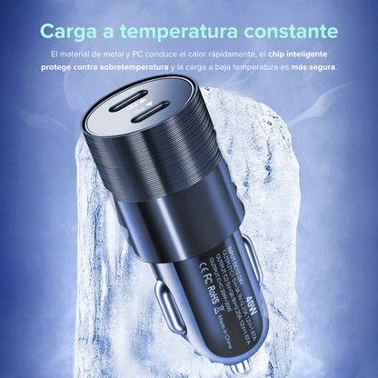 Adaptador Carro Cargador 2 Puerto Tipo C 40w Carga Rápida