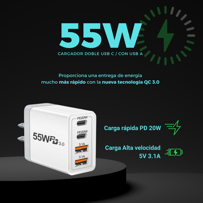 Cargador Adaptador Marranita Carga Rápida 55w Multipuerto